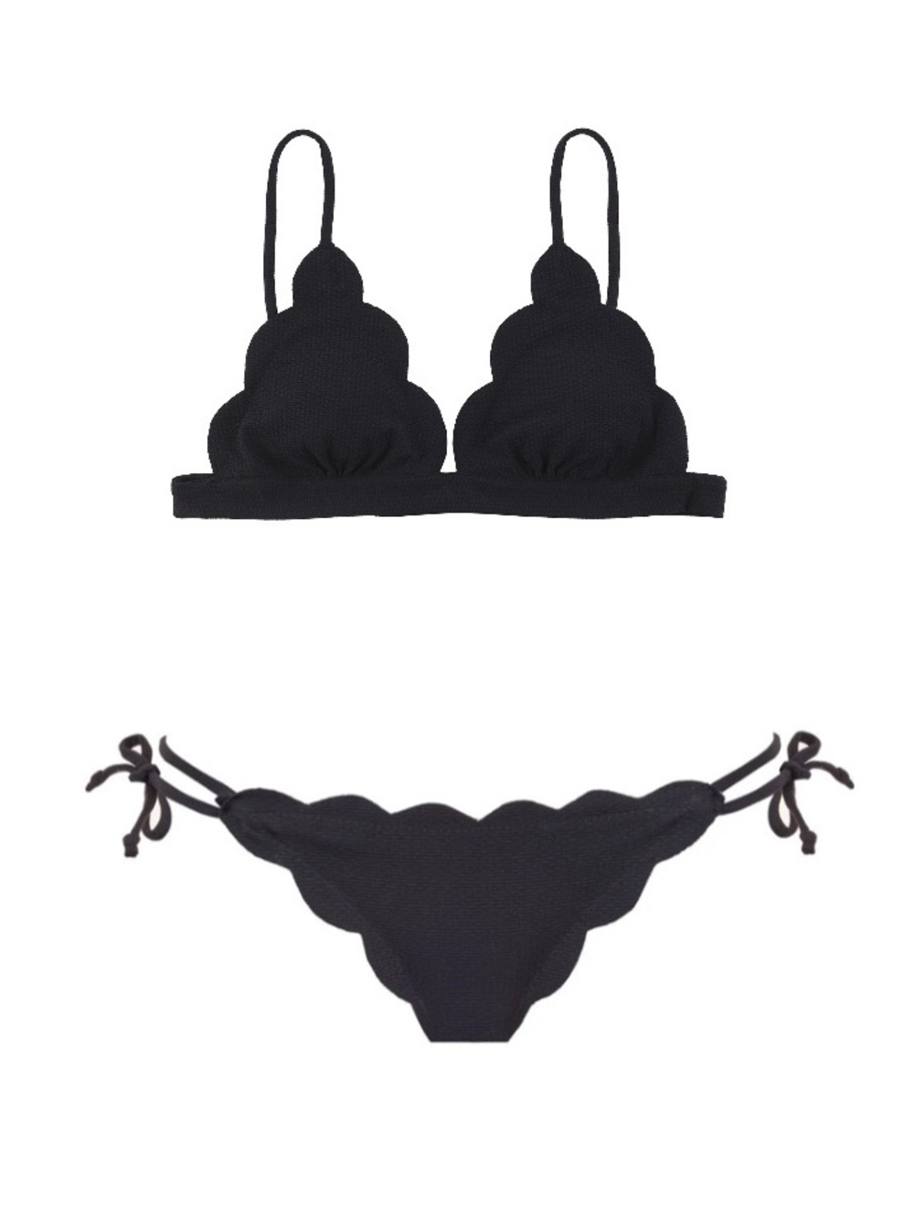 Marysia || Scalloped String Bikini Set Santa Clara Triangle Top Mott Bottom XS S